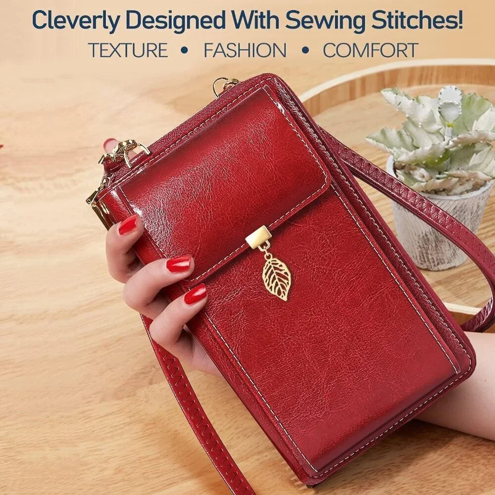 Small Leather Crossbody Phone Bag Wallet RFID Blocker Women Compact